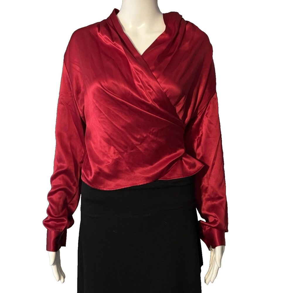Talbots Winter Red 100% Pure Silk Red Wrap Blouse Top Vintage Quiet Luxury SZ 6